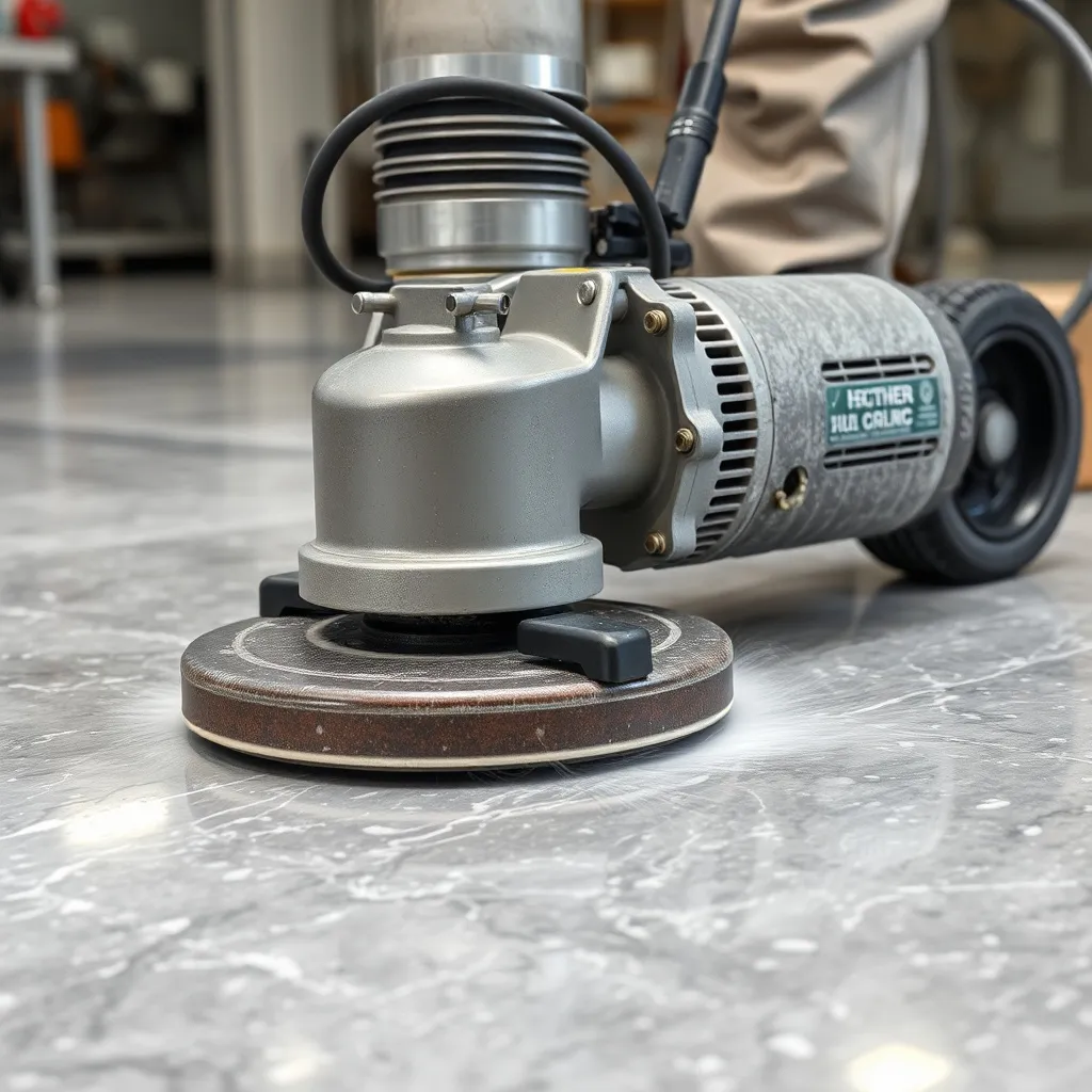 Close-up of a professional floor grinding machine working on
